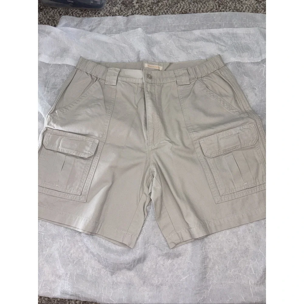 Savane Shorts Mens 36 Stone Cargo Safari Utility Stretch Waist Flat Front